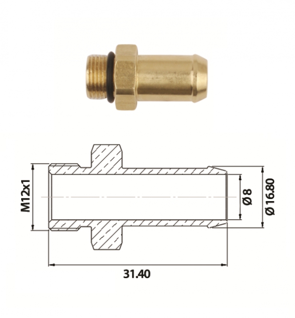 Переходник  с уплотнительным кольцом  M12 - Ø16