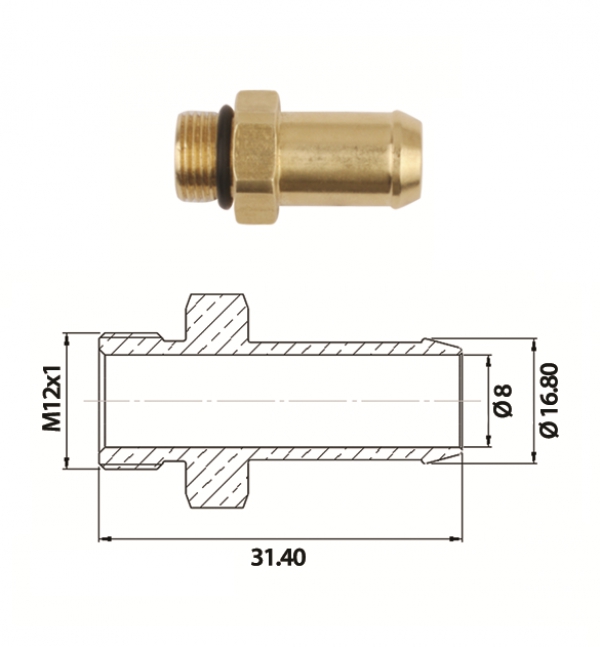 Переходник  с уплотнительным кольцом  M12 - Ø16