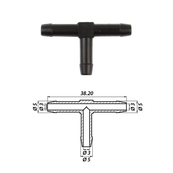 Тройник т-образный вакуумный Ø5 x Ø5 x Ø5 пластик
