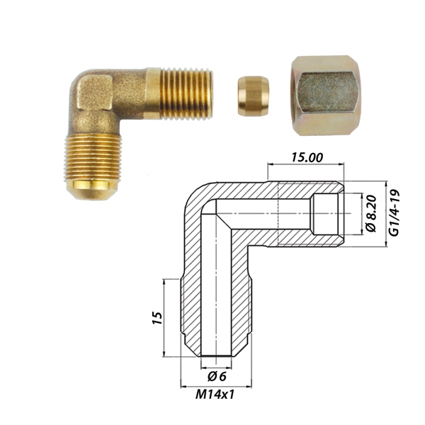 Уголок 90° M14x1 / G1/4-19