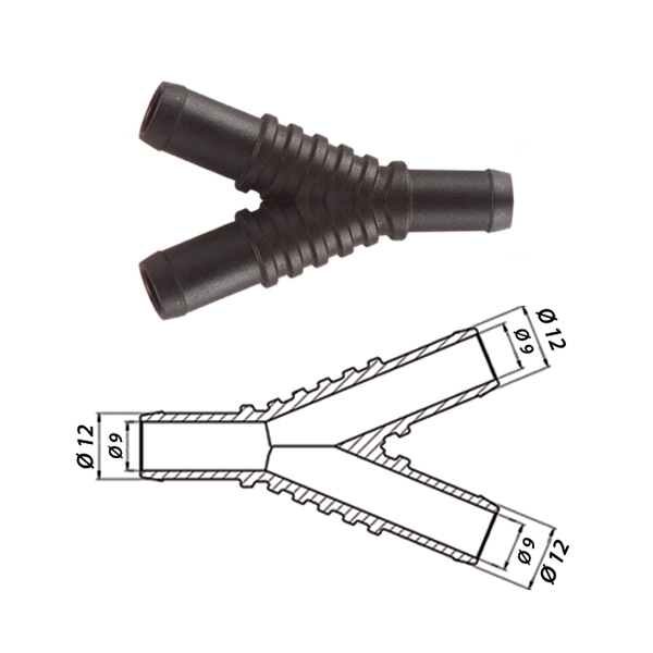 Тройник Y-образный газовый Ø12 x Ø12 x Ø12 пластик