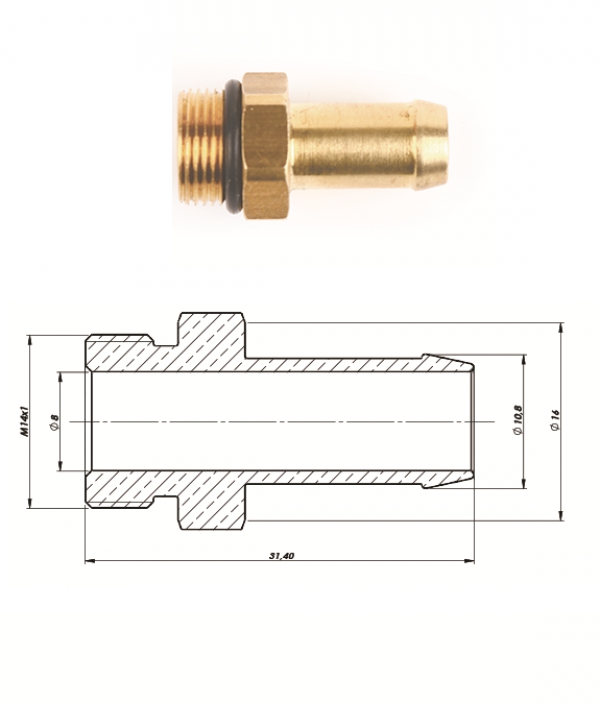 Переходник с уплотнительным кольцом M14 - Ø10